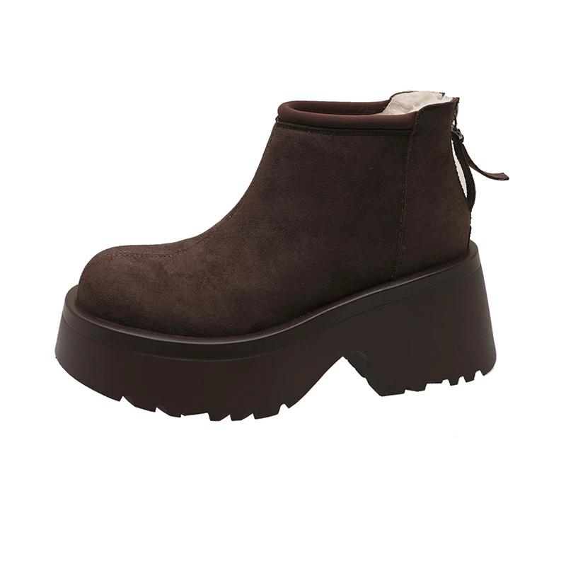 Ботильоны на квадратном каблуке, зимние женские туфли с круглым носком, распродажа 2024 года, высококачественные женские ботинки на высоком каблуке с сплошным шитьем