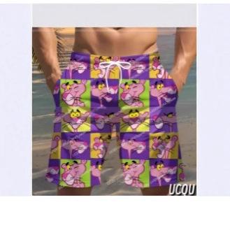 Men's Summer Shorts, Pink Leopard Grid Swimsuit, Hawaiian Beach Shorts, Men's Clothing