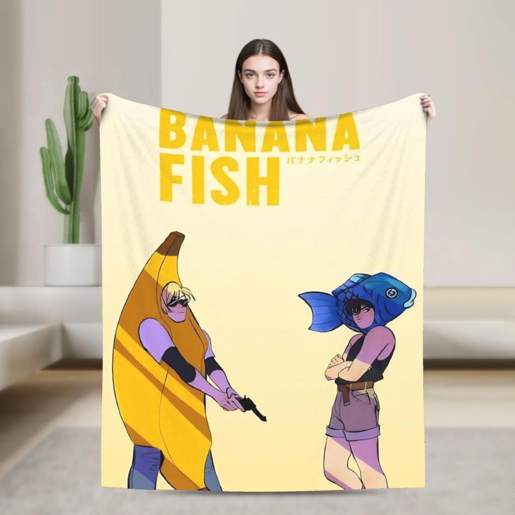 Banana Fish Anime Throw Blanket for Couch  Soft Fuzzy Plush Blanket 50x60 Inch Multiple Sizes Bedspreads for All Seasons