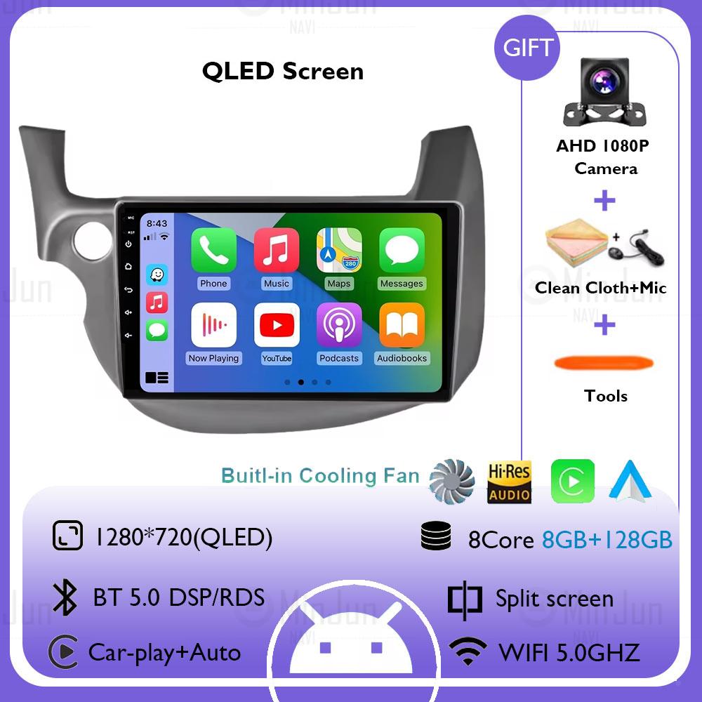 Android 14 Автомобильный Радиоприемник Стерео Для Honda Jazz Fit 2007-2013 Левый руль Мультимедиа Видео Плеер Carplay Auto GPS Навигация