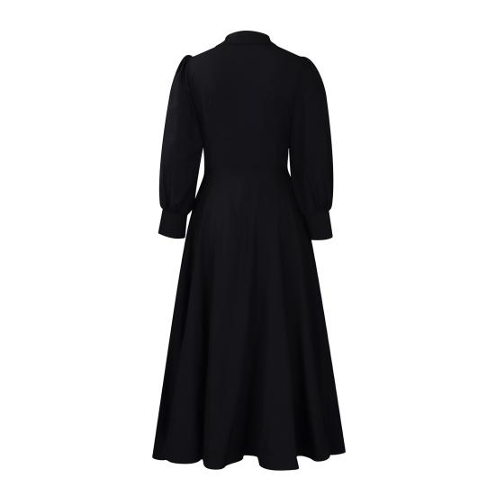 Women's Button Down T-Shirt Dress Casual Long Sleeve Maxi Dress Flowy Lapel A-line Long Dress with Pockets