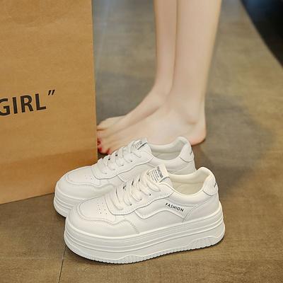 Кожаные туфли-бублики на толстой подошве, белые, женские, весна 2025, новые, универсальные, увеличивающие рост, детские, повседневные, спортивные, для сноубординга