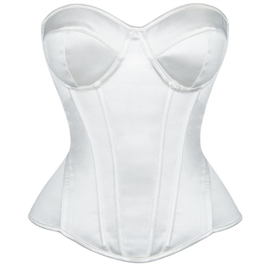 Women White Underwire Boned Bustier Tight Shaping Push Up Corset Top