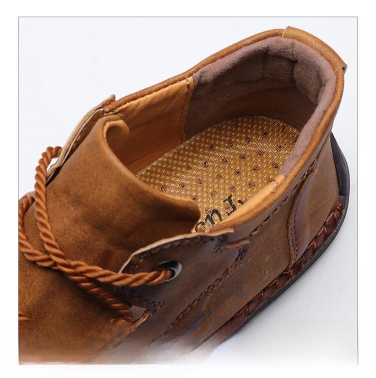 Мужские осенние короткие ботинки: Высокие кожаные туфли с плоским дном для работы на открытом воздухе. Кроссовки Cross border большого размера.