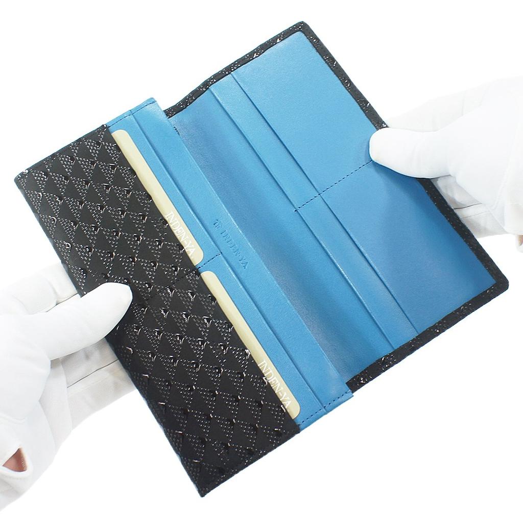 Inden Long Wallet with Coin Deerskin Fuji Black Background X Black Lacquer [Indenya] Purse, Takane, Mt. Pattern, 2808-01