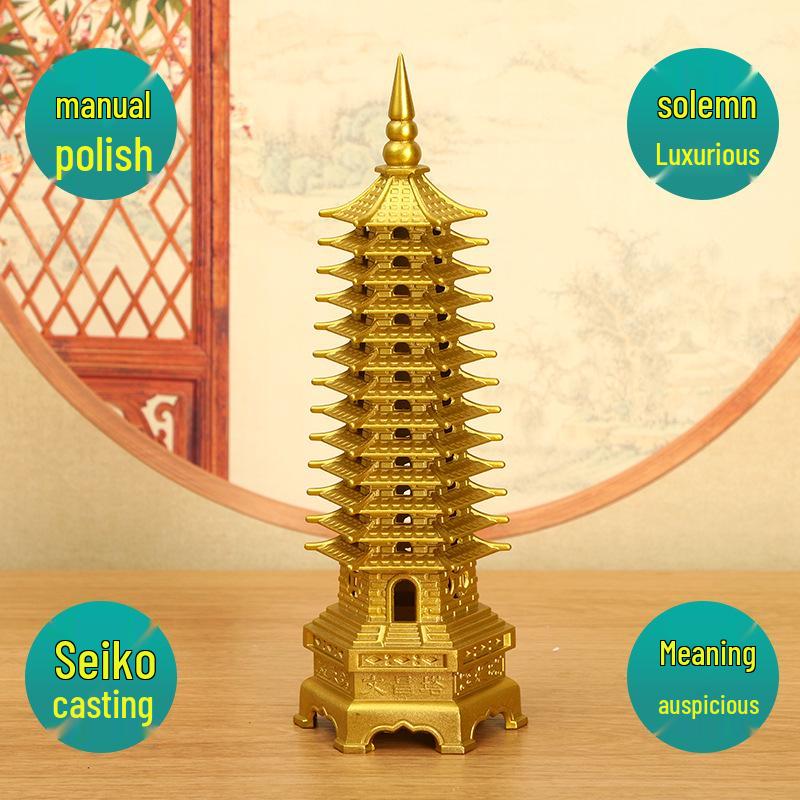 Медное украшение Пагода Вэньчан: Большой, 7-13-слойный китайский буддийский декор для дома и храма
