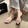 Flat Bottom Simple Striped One Pedal Lazy Cool Slippers Outer Wear Women's 2025 Summer New Square Head Light Beach Shoes