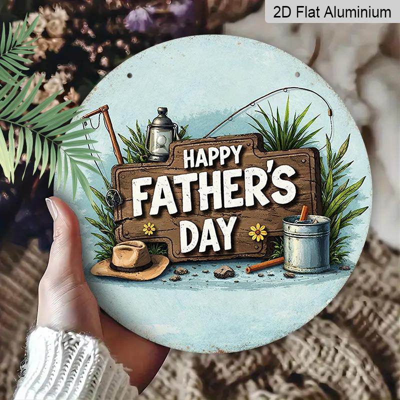 2D Flat, 1pc 7.87x7.87 Inch Round Sign, "Happy Father's Day" Vintage Decorative Plaque, Vintage Fishing-themed Decorative Sign, Suitable for