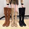 Retro Two-wear Folding Thick-soled Western Boots Autumn and Winter Suede Boots Thick-heeled Over-the-knee Boots Knight Boots