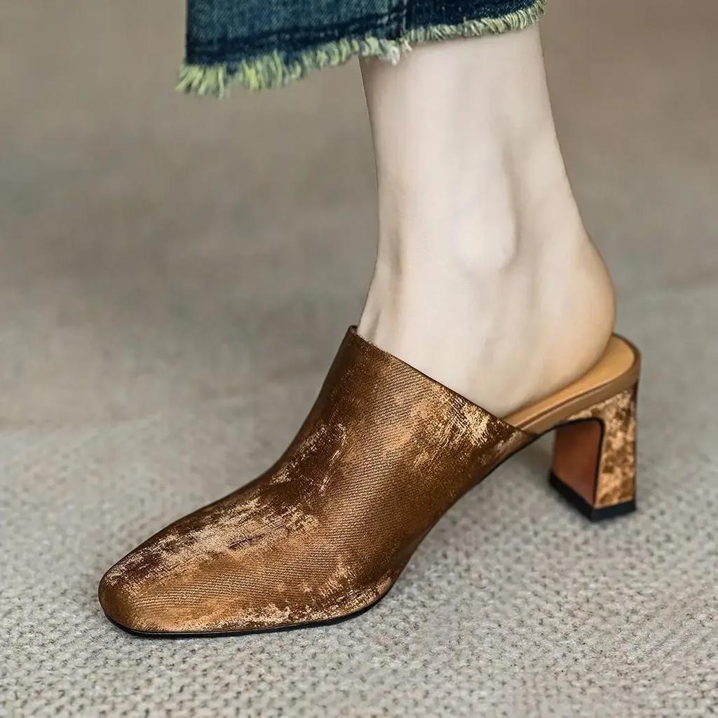 Брендовая дизайнерская обувь Muller. Высококачественная овечья замша. Удобные тапочки на высоком каблуке. Простые домашние тапочки. Повседневная обувь.