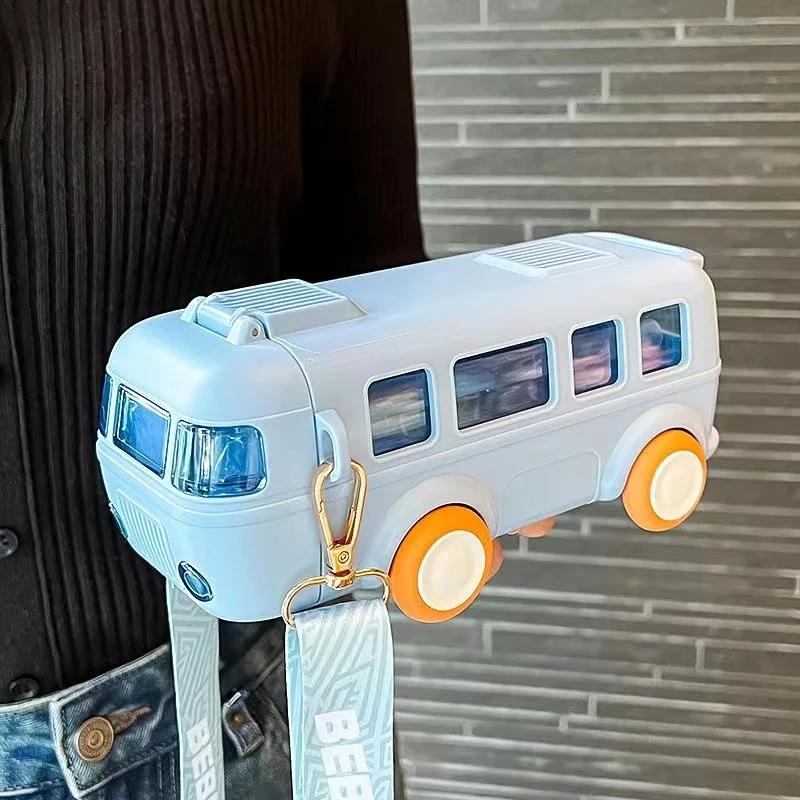 Бутылка-автобус без BPA для детей, подарок, питьевая бутылка-кружка из Tritan с трубочкой, очаровательная девочка, мальчик, для школы, детского сада, дорожный чайник с ремешками