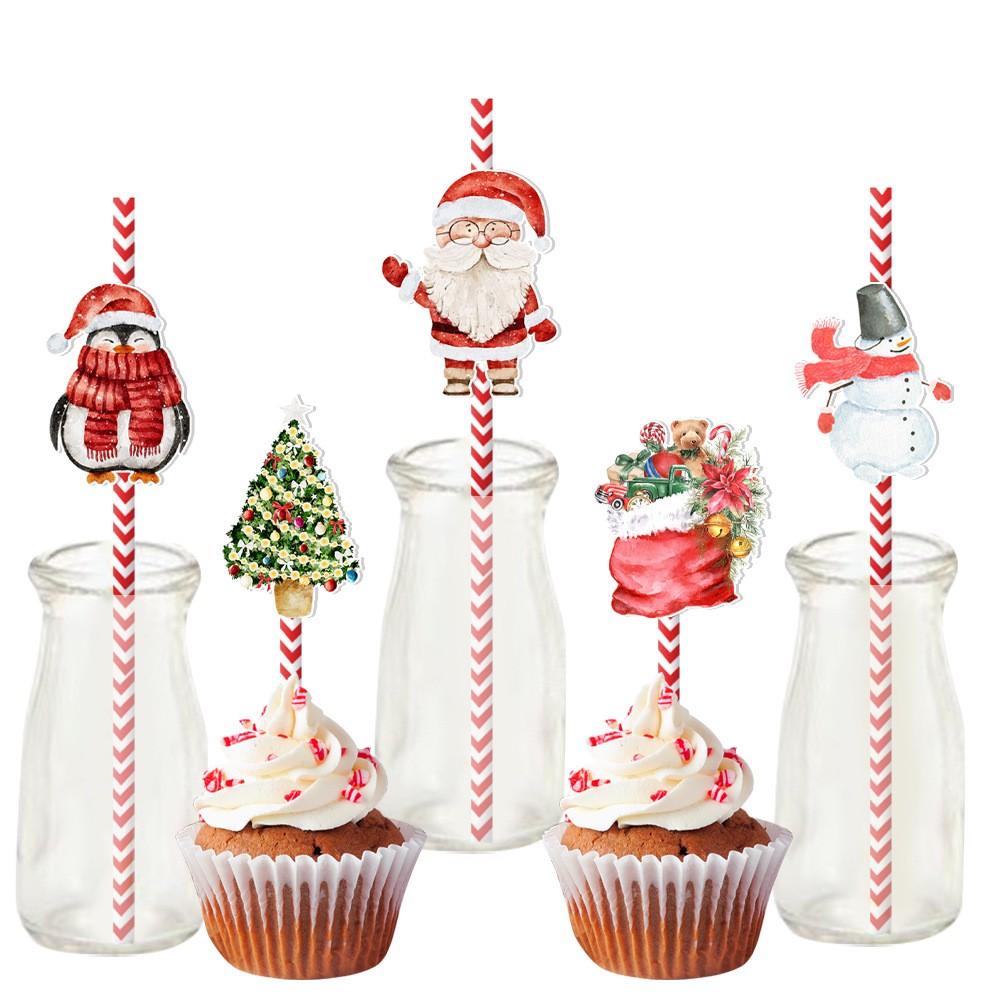 Рождественские украшения для вечеринок 24 шт. Снеговик, стакан для воды, одноразовые декоративные соломинки для напитков