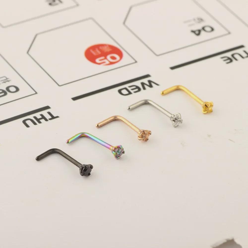 European and American Zirconium L-Shaped Stainless Steel and Titanium Nose Studs and Rings for Body Piercing