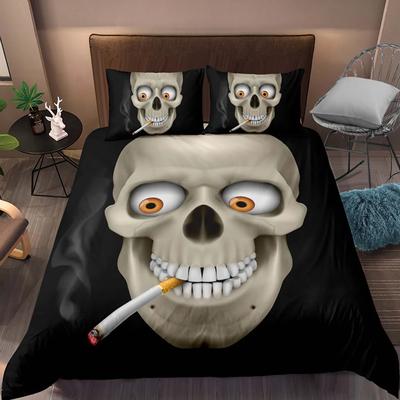 3D Череп Смешной Скелет Курящий Узор Пододеяльник Хэллоуин Черная Тема Черепа Декор Спальни Для Детей Подростков Женщин Мужчин