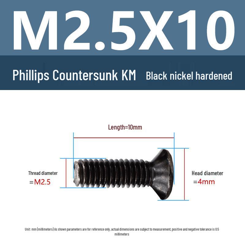 Yigu Carbon Steel Black Nickel Hardened KM Phillips Flat Head Screws M2-M4 for Electronics