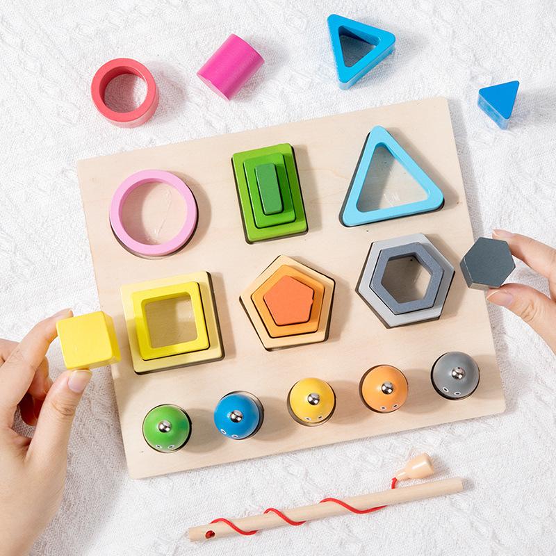 Shape Cognitive Classification Montessori Wooden Color Matching Puzzle Children's Magnetic Fishing Learning Educational Toys