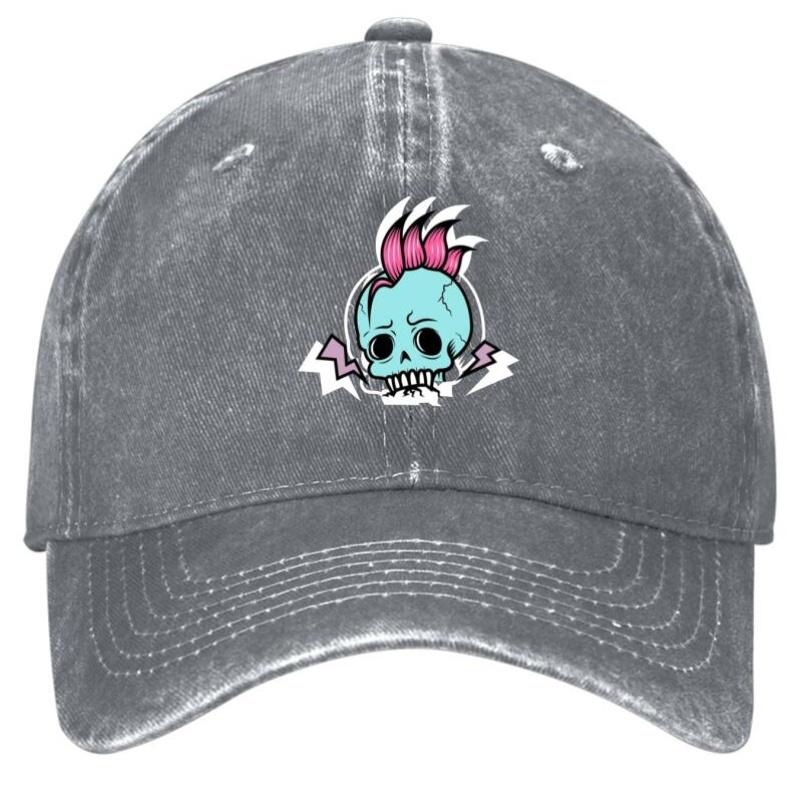 Punk Gothic Skull Pink Mohawk Baseball Cap Adjustable Unisex YK Street Style Hat with Blue Black Face Paint Design Machine