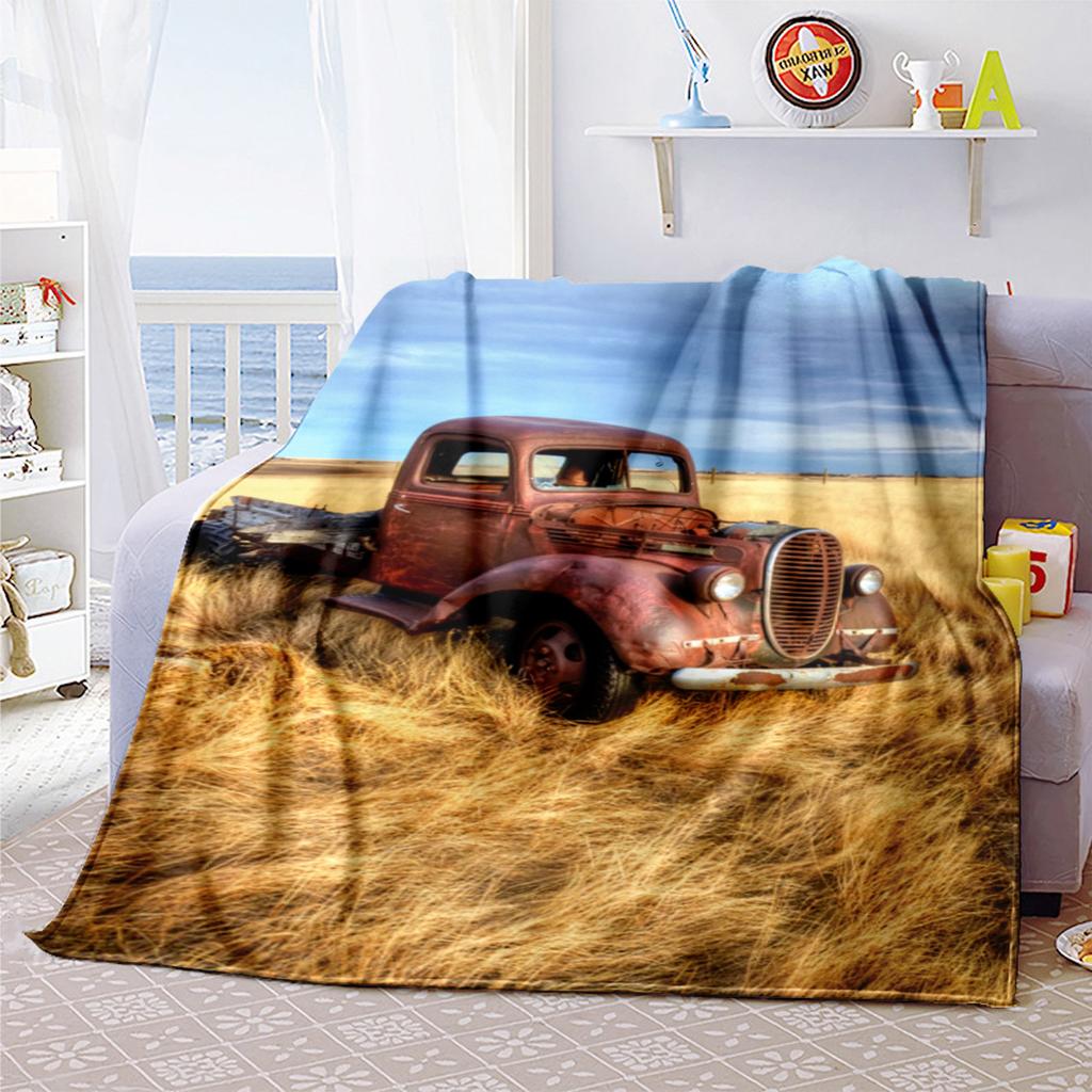 1PC Tractor Farmhouse Scene Blanket Soft Comfortable All Seasons Suitable Sofa Office Travel Festive Gift