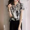 Женская летняя блузка из шифона свободного кроя с принтом в виде чернил, 2024