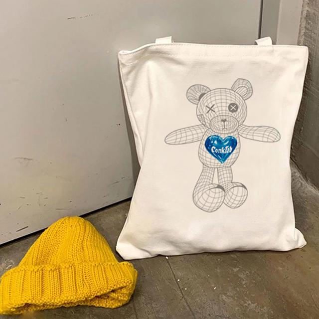 Милая, милая, мультяшная сумка для покупок, большая сумка, холщовая сумка, Harajuku, многоразовая большая вместительная сумка Kawaii, женская повседневная сумка через плечо.