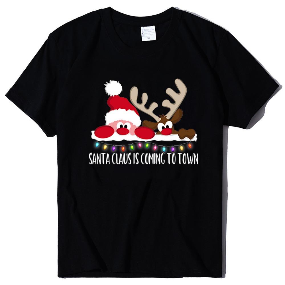 2025 New Children's Short Sleeved Christmas Reindeer Christmas Pattern Printed Girl's T-shirt Exquisite Christmas Cartoon Top