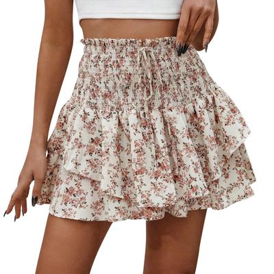 Женская модная юбка с цветочным принтом, плиссированная юбка, короткая юбка с рюшами и принтом