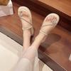 Rhinestone Toe Slippers for Women In Summer, New French Exquisite Fairy Style with Skirt Soft-soled Flat-soled Cool Slippers