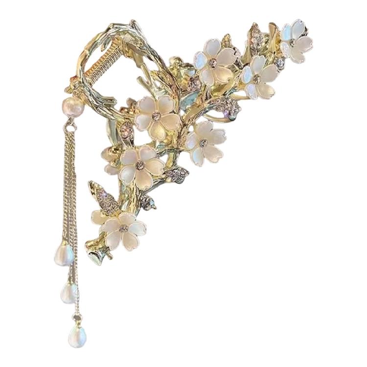 Pearls Tassels Hair Claw Clip with Flower Design And Gentle Hold For Long Fine Hair Updos Bun Hair Styling Accessory