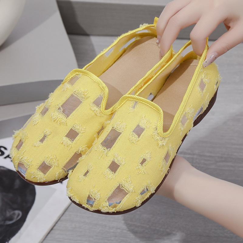 Hollow mesh breathable single shoes women's summer new models are good to fit holes women's shoes shallow mouth Doudou shoes flat bottom ladyshoes