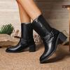 Ботильоны большого размера с острым носком, Новые ботинки до середины икры на толстом каблуке, Женские ботинки с пряжкой, Женская обувь