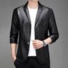 Men's Large Size Lapel Versatile PU Small Suit Leather Jacket Men's Trendy Spring and Autumn Leather Jacket