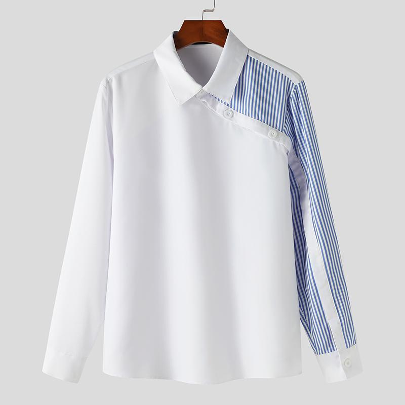 INCERUN Мужские рубашки в полоску с длинным рукавом