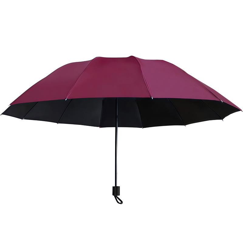 Twelve-Bone Oversized Women's Umbrella: Black UV Protection for Sun & Rain
