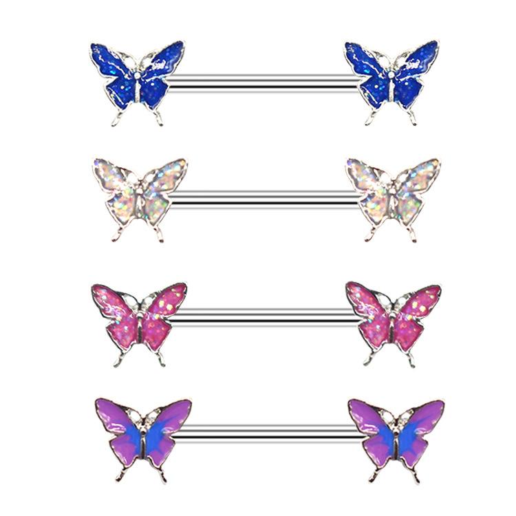 1 Pair Butterfly Nipple Barbell 14g Crystal Nipple Piercing Nipple Jewelry Heart Nipple Ring Bar Stainless Steel Body Piercing for Women