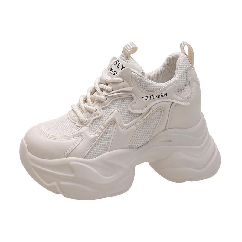 Модные женские весенние нескользящие массивные кроссовки на толстой подошве, женская повседневная обувь в стиле «папа», на шнуровке, платформа 10 см, вулканизированная обувь для женщин