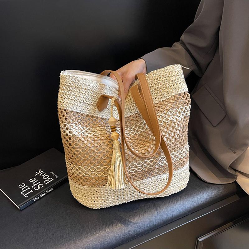 Женская стильная вязаная наплечная сумка, ажурная плетеная сумка, ручная тканая сумка-тоут, женские дорожные сумки для поездок на работу AVE