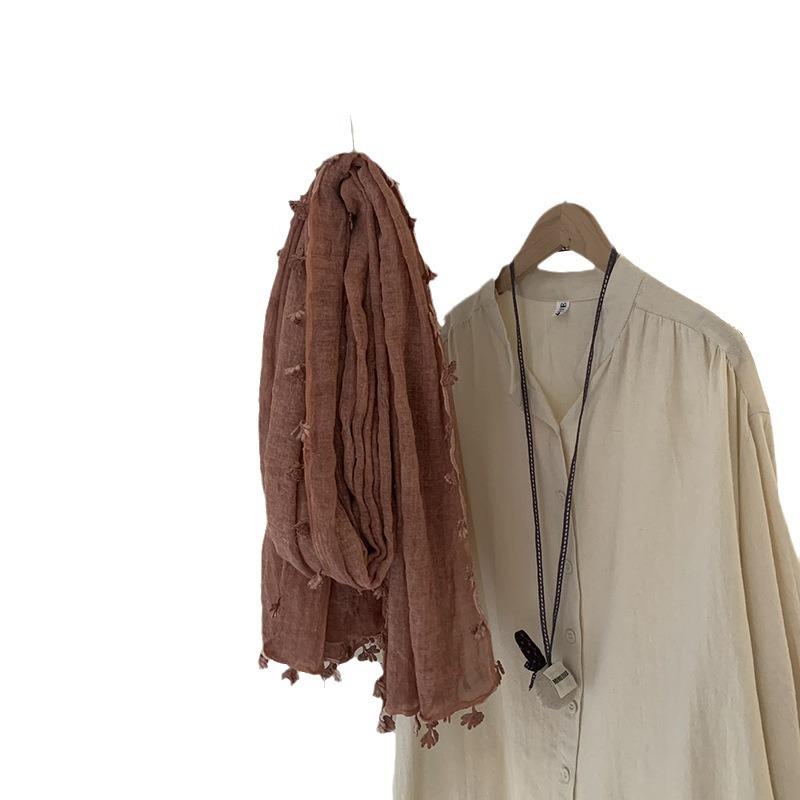 New Artistic Style Texture Pendant Cotton and Hemp Scarf Winter Warm Shawl Neck