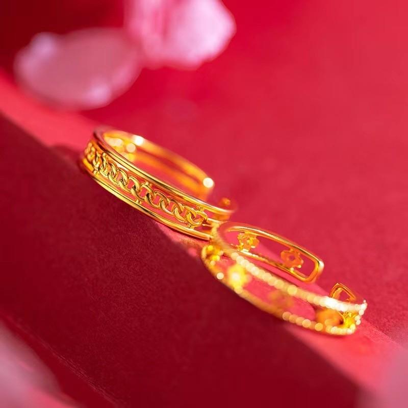 Chic And Unique Adjustable Open Ring With Interlocking Design In Brass Gold Plating For Women