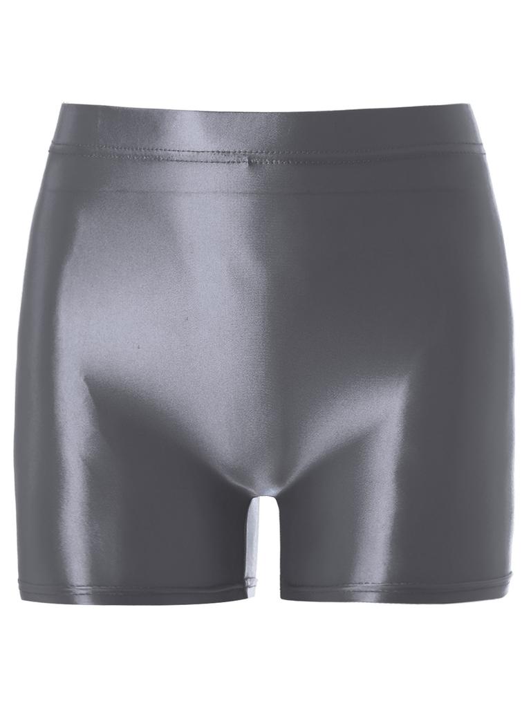 Womens Mid Rise Glossy Shorts Stretchy Waist Multi-Purpose Homewear