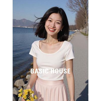 Базовая женская хлопковая футболка Basic House с узким кроем и U-образным вырезом