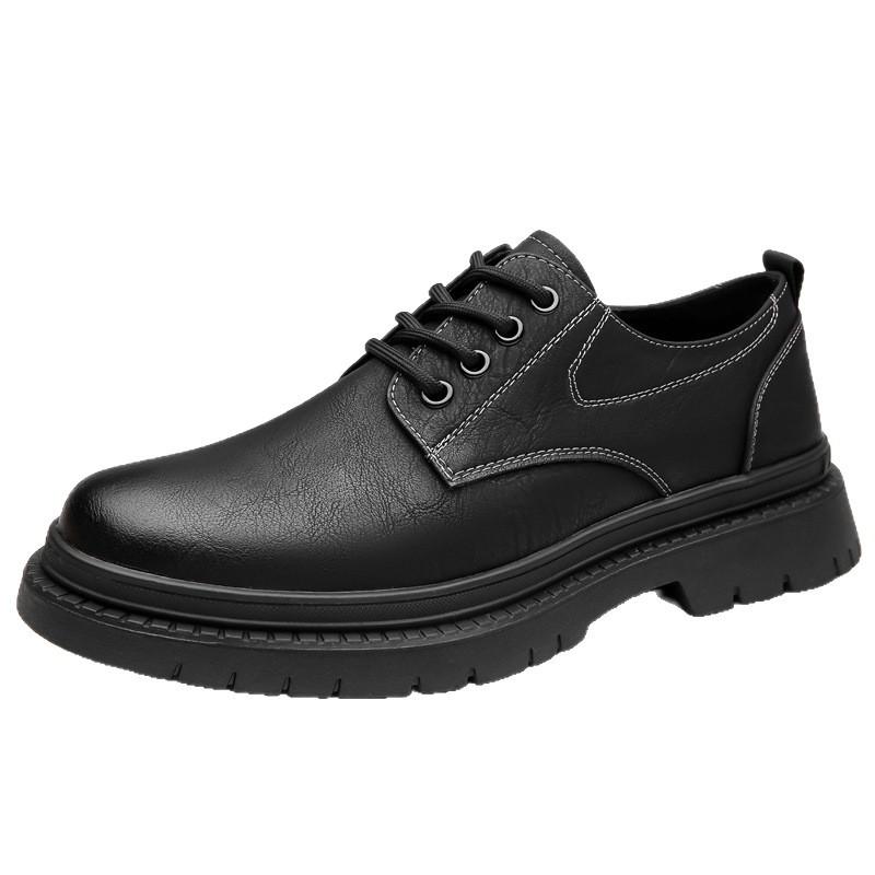 British Style Round Head Leather Shoes Leather Non-slip Lace-up Casual Tooling Men's Martin Shoes Shoes