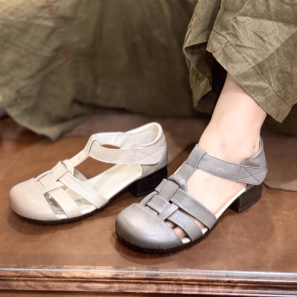 Fashion GKTINOO Genuine Leather Breathable Soft Low Heels Sandals Summer Women Shoes Woman Casual Solid Buckle Strap Ladies Sandals