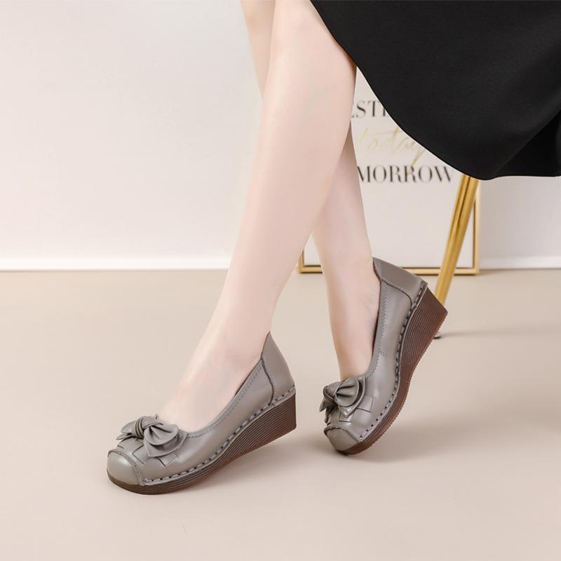 Новые ретро-лоферы из коровьей кожи женские балетки с бантом роскошные женские дизайнерские туфли с низкой мыской женские мокасины на танкетке