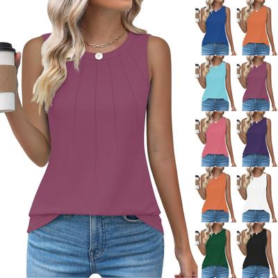 Женский повседневный свободный топ без рукавов с круглым вырезом, футболка, летние майки для женщин, майка-камисоль, базовые топы без рукавов