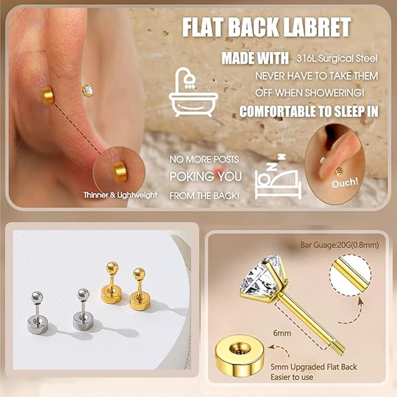 STJARNA Leave It On Earrings Screw Type 3 Pair Set Simple Ball Surgical Stainless Steel Compatible with Metal Allergies Inconspicuous Silver Men's