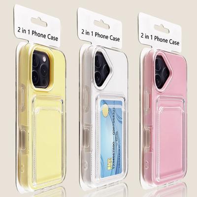 Роскошный держатель для карт 2-в-1, чехол для телефона для iPhone 17 16 15 14 13 12 Pro Max, конфетный ПК-кошелек, ударопрочная силиконовая мягкая прозрачная крышка