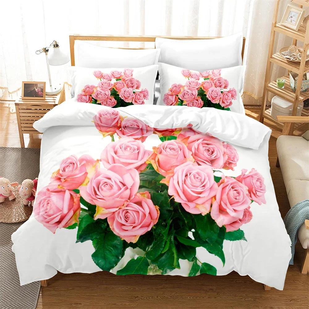 Rose Duvet Cover Set 220X240 for Double Bed Quilt Comforters Cover Pink Floral Bedding Set 3PCS 2PCS Single Beds Queen Full Size
