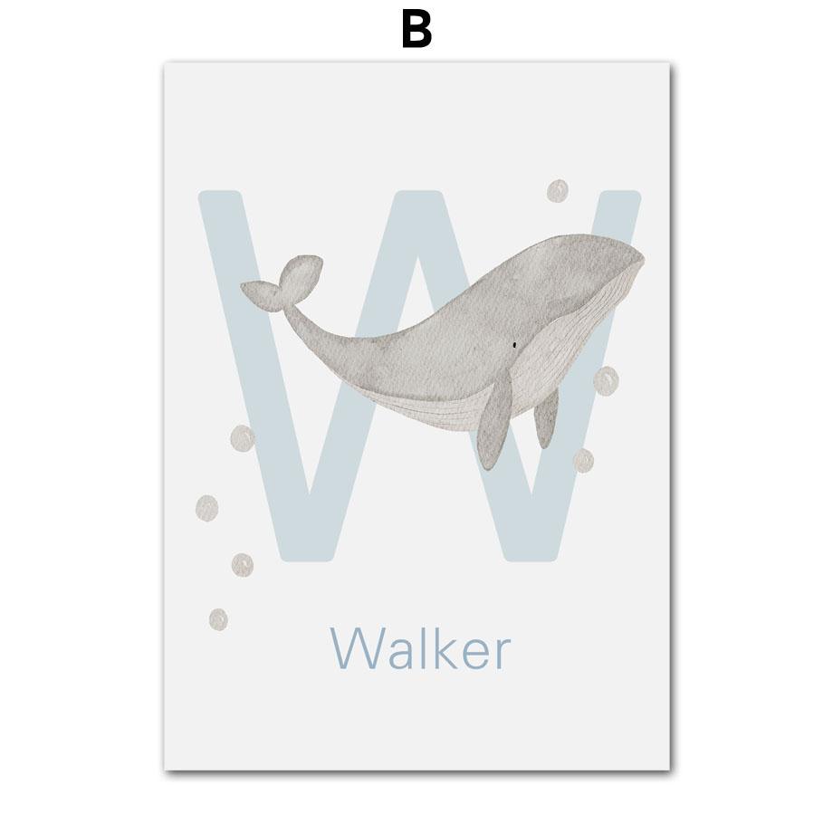 Пользовательское имя Кит Осьминог Черепаха Лебедь Морские животные Детская Настенная картина на холсте Плакат и принты Картина Декор для детской комнаты