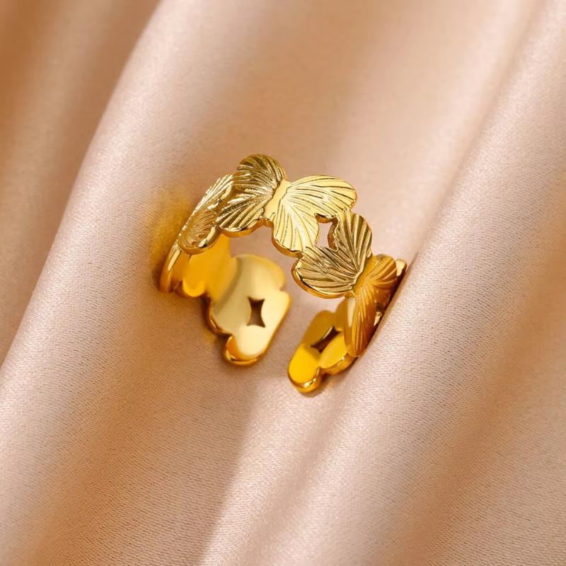 Кольцо из титановой стали с золотым напылением, с полым цветком, ветром, женское, хип-хоп, нишевое, открытое, на указательный палец, новое