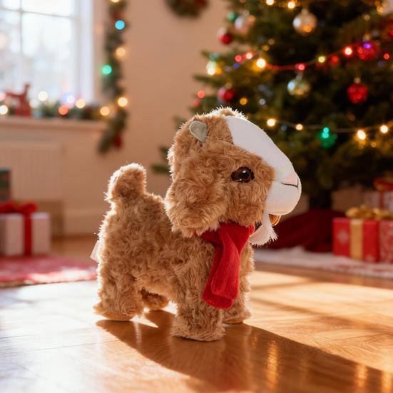 Yousheng Electric Плюшевая Хайлендская Корова в Шапке Санты Мягкий Козлик Чучело Животное Рождественское Праздничное Украшение Милый Подарок для Снятия Стресса для Детей Семьи